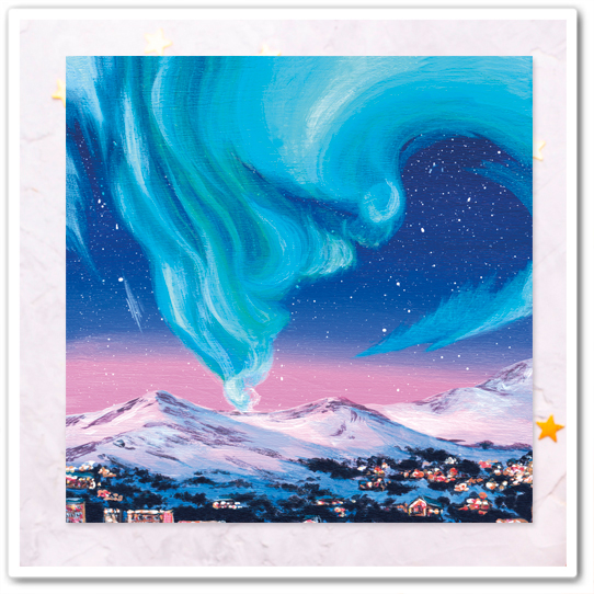 Сияние над заснеженными горами