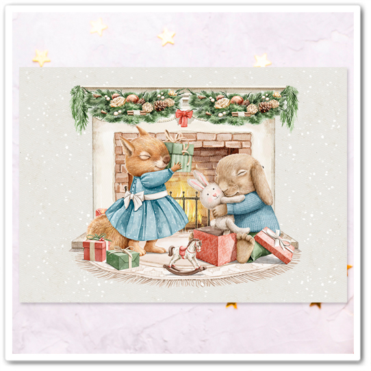 Белочка и кролик открывают подарки