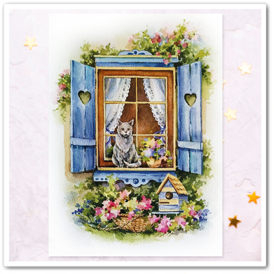 Синее окошко со скворечником