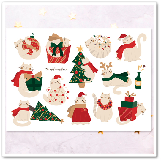 Наклейки "Котик. Ёлка"