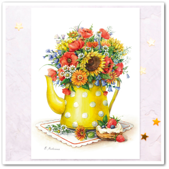 Букет с маками и подсолнухами