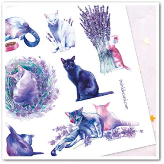 Наклейки "Коты в лаванде"