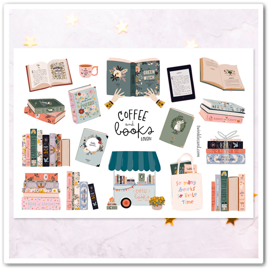 Наклейки "Книги и кофе"