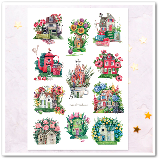 Наклейки "Домики в цветах"