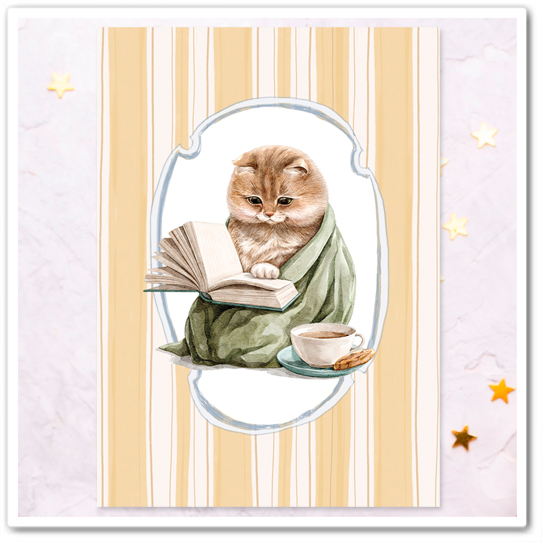 Кот-домосед. С книгой и пледом