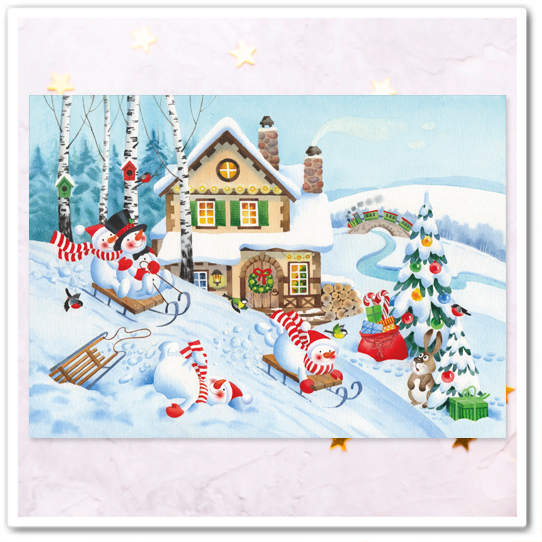 Снеговики. На санках