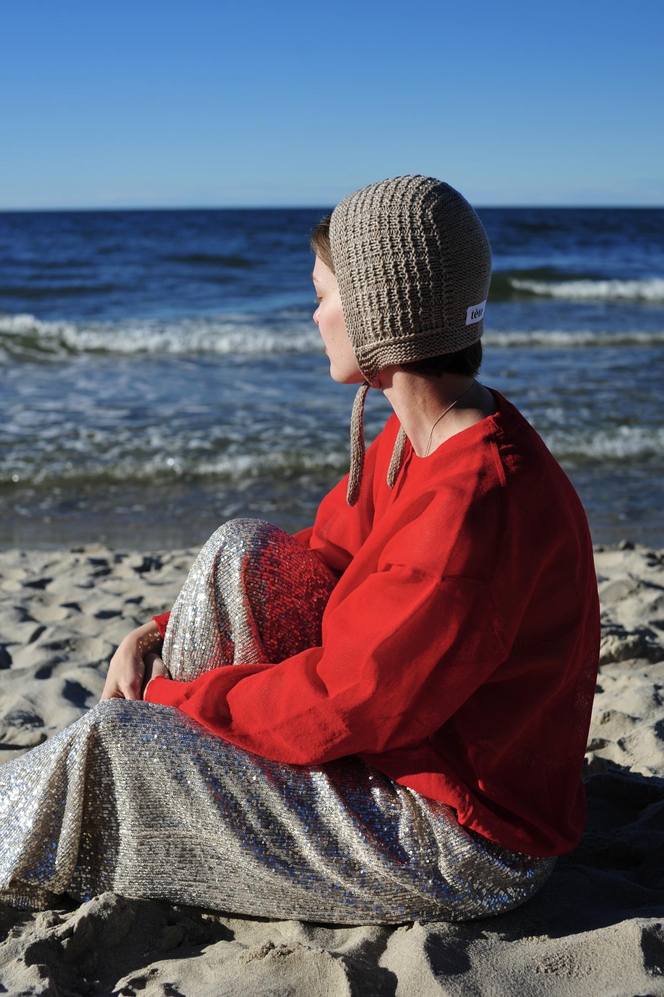 Чепчик из 100% кашемира бежевый меланж