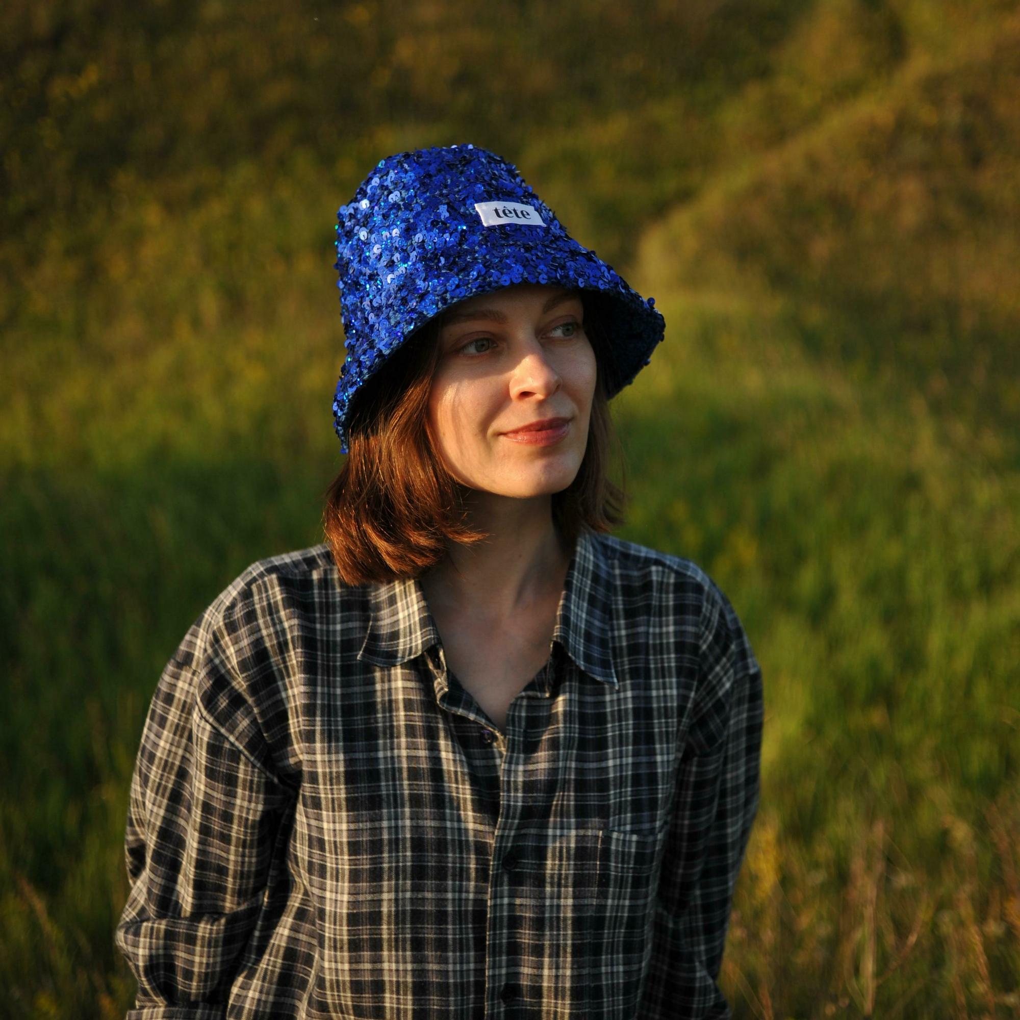 Панама с пайетками синяя (хлопок)