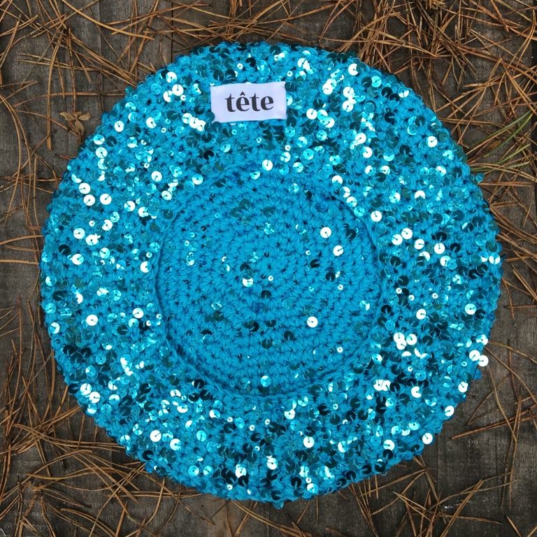 Берет бирюза с пайетками (хлопок)