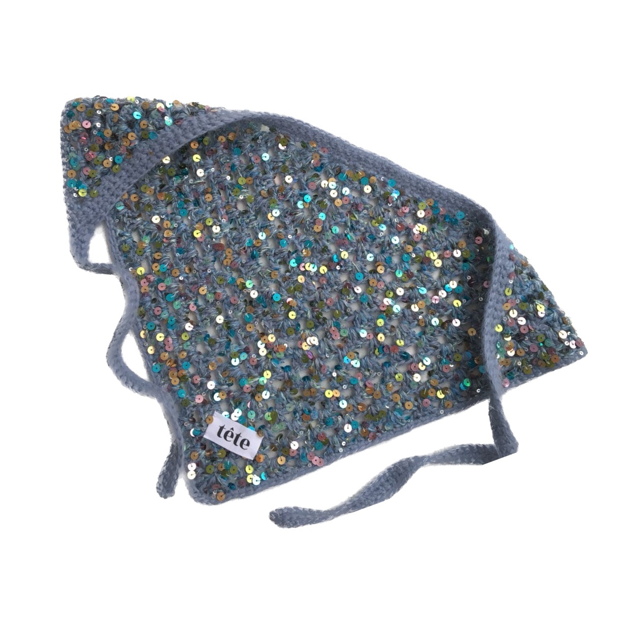 Косынка с пайетками серо-голубая