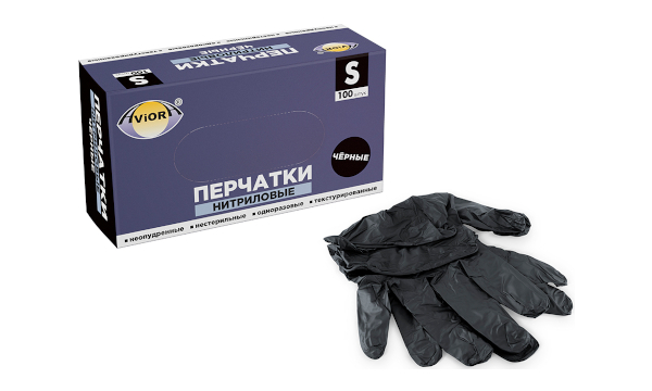 Aviora Перчатки нитриловые черные размер S 100 шт