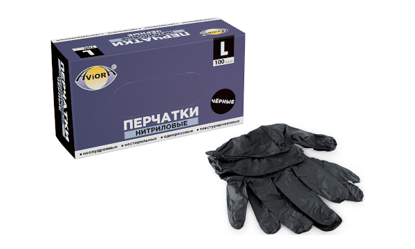 Aviora Перчатки нитриловые черные размер L 100 шт