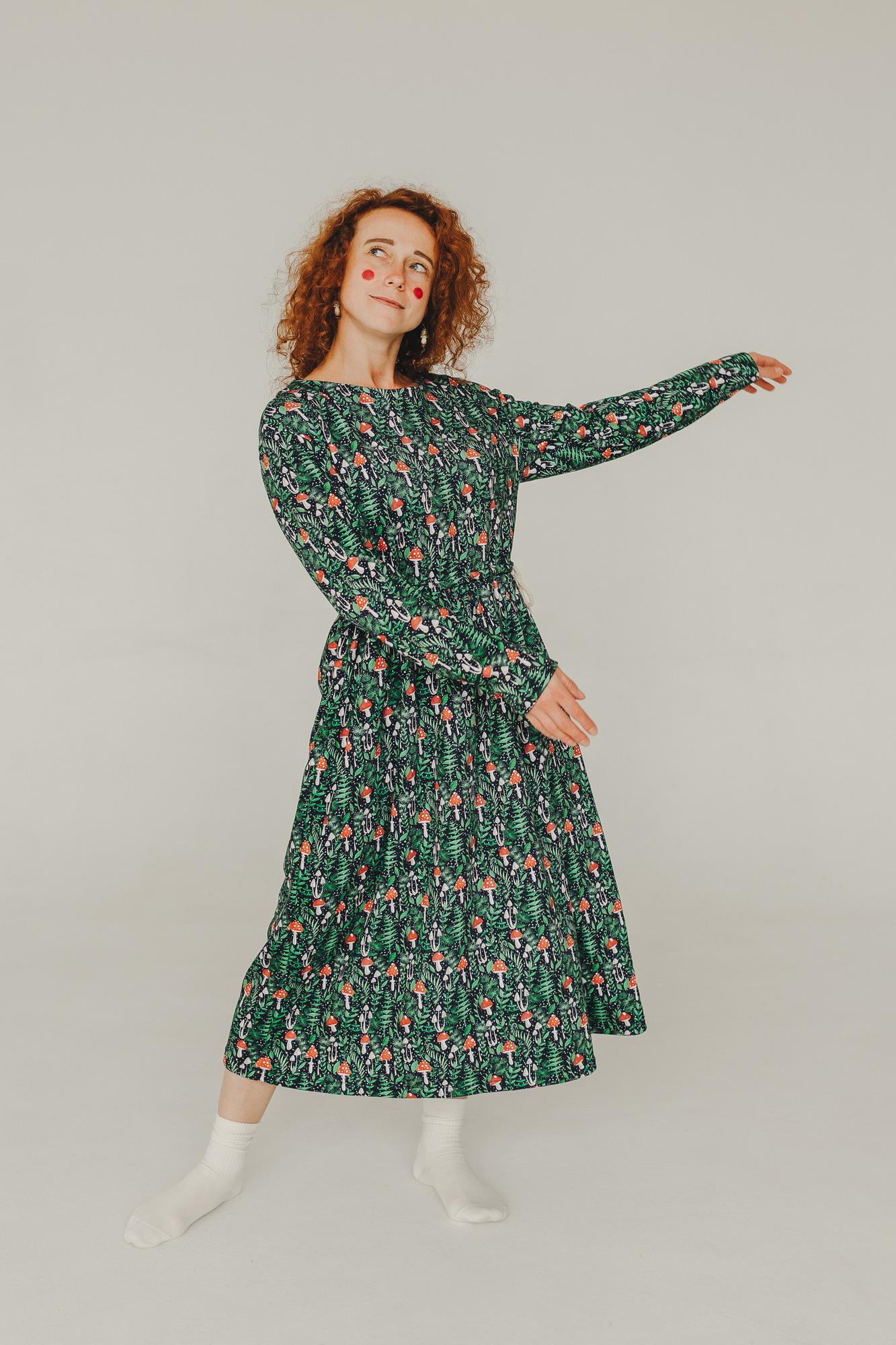 Платье Голубка - Принт Грибы