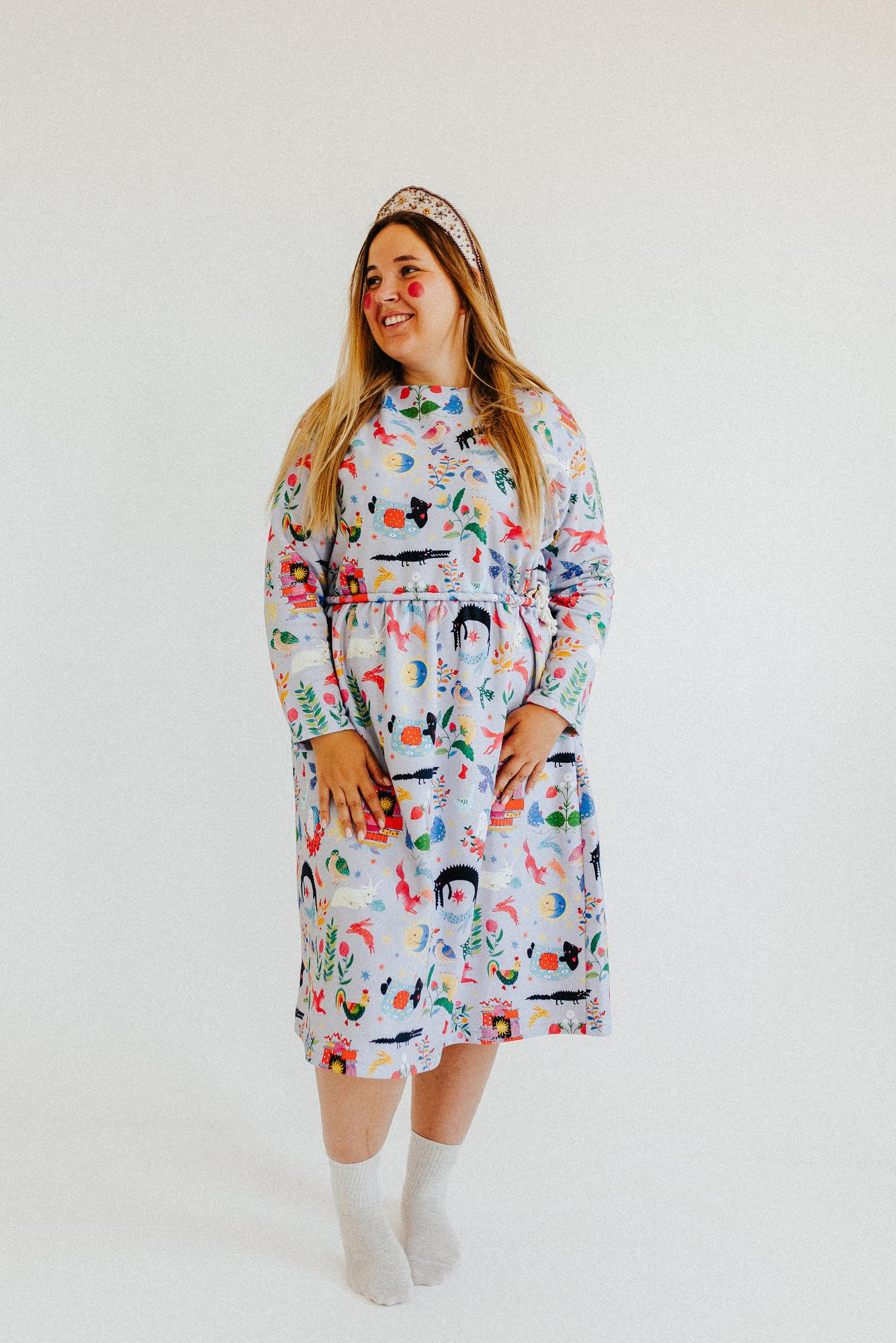 Платье Голубка - Принт Сказка На Сером