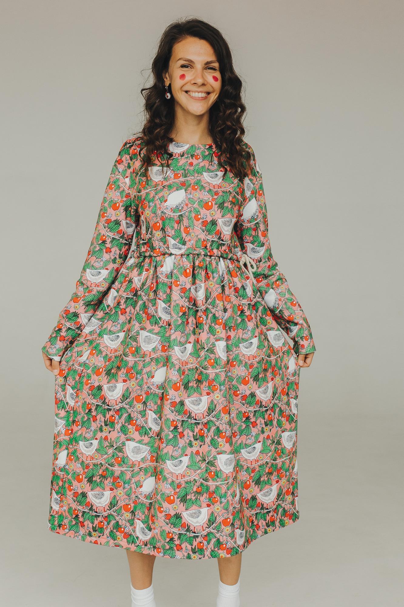 Платье Голубка - Принт Курочки