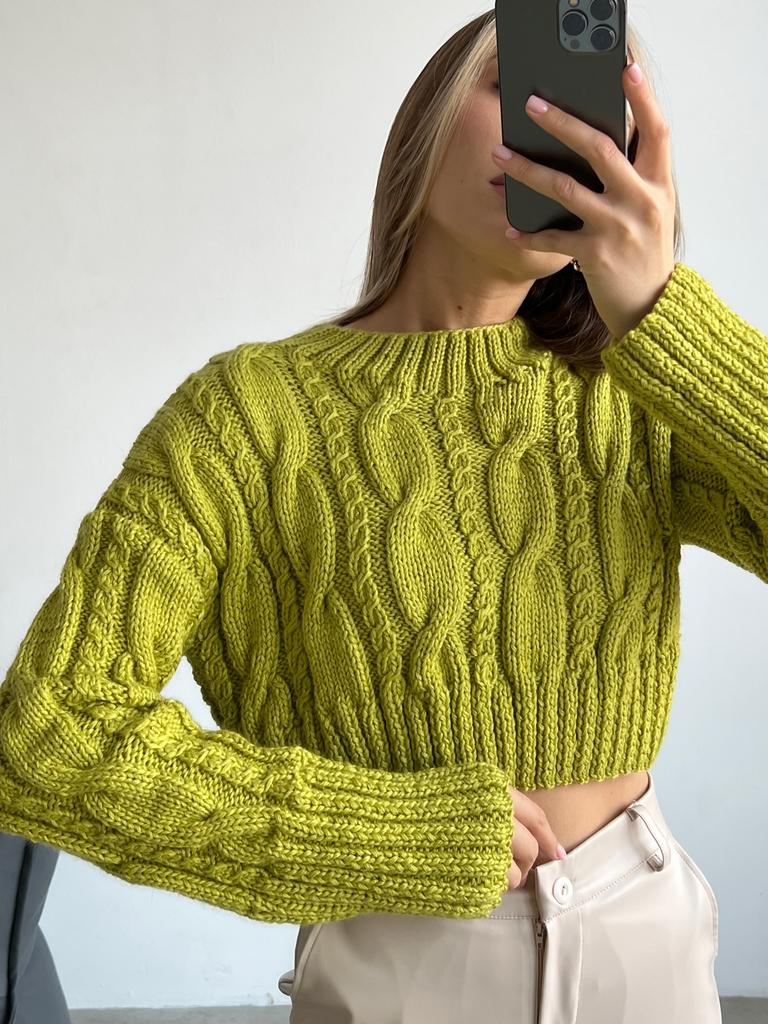 Свитер "Косы" липа