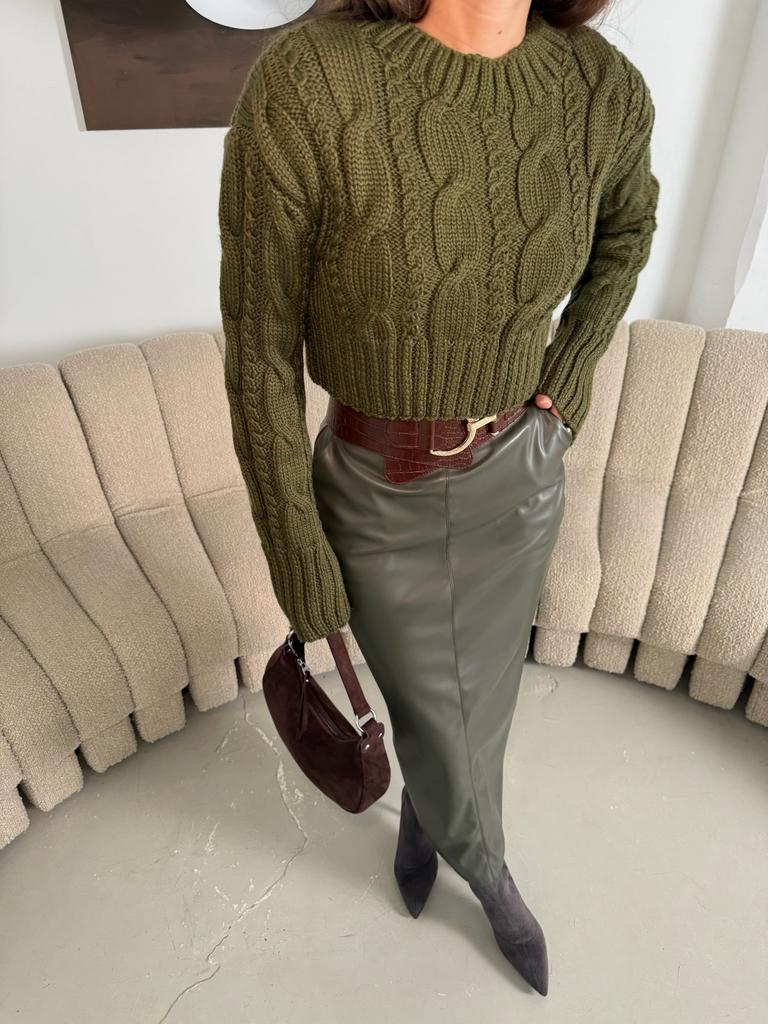 Свитер "Косы" оливковый