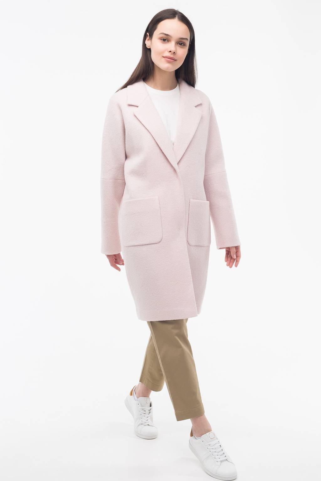 Пальто-кокон нежно-розовый, 40% шерсть, 60% вискоза (уценка 75%)