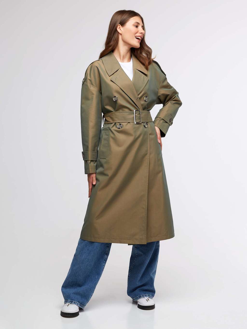 Тренчкот оверсайз темно-зеленый