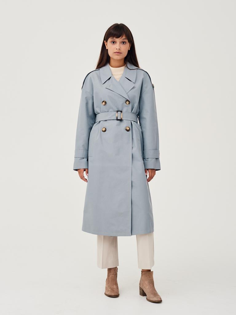 Тренчкот оверсайз серо-голубой