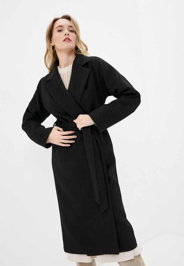 Пальто-халат черное, 75% шерсти