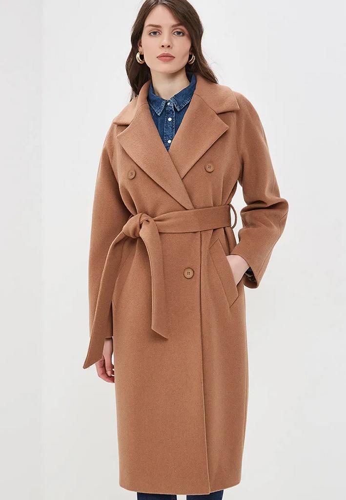 Пальто двубортное camel, 60% шерсти