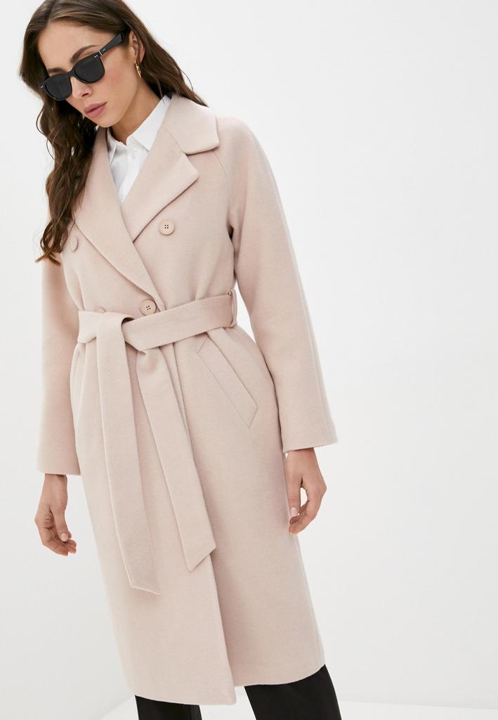 Пальто двубортное нежно розового цвета, 95% шерсти (уценка 75%)