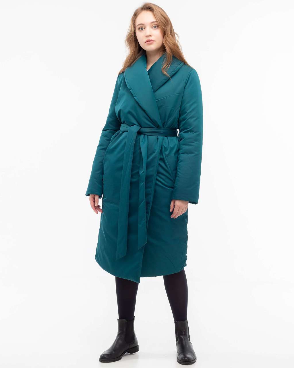 Пуховик-халат изумрудного цвета
