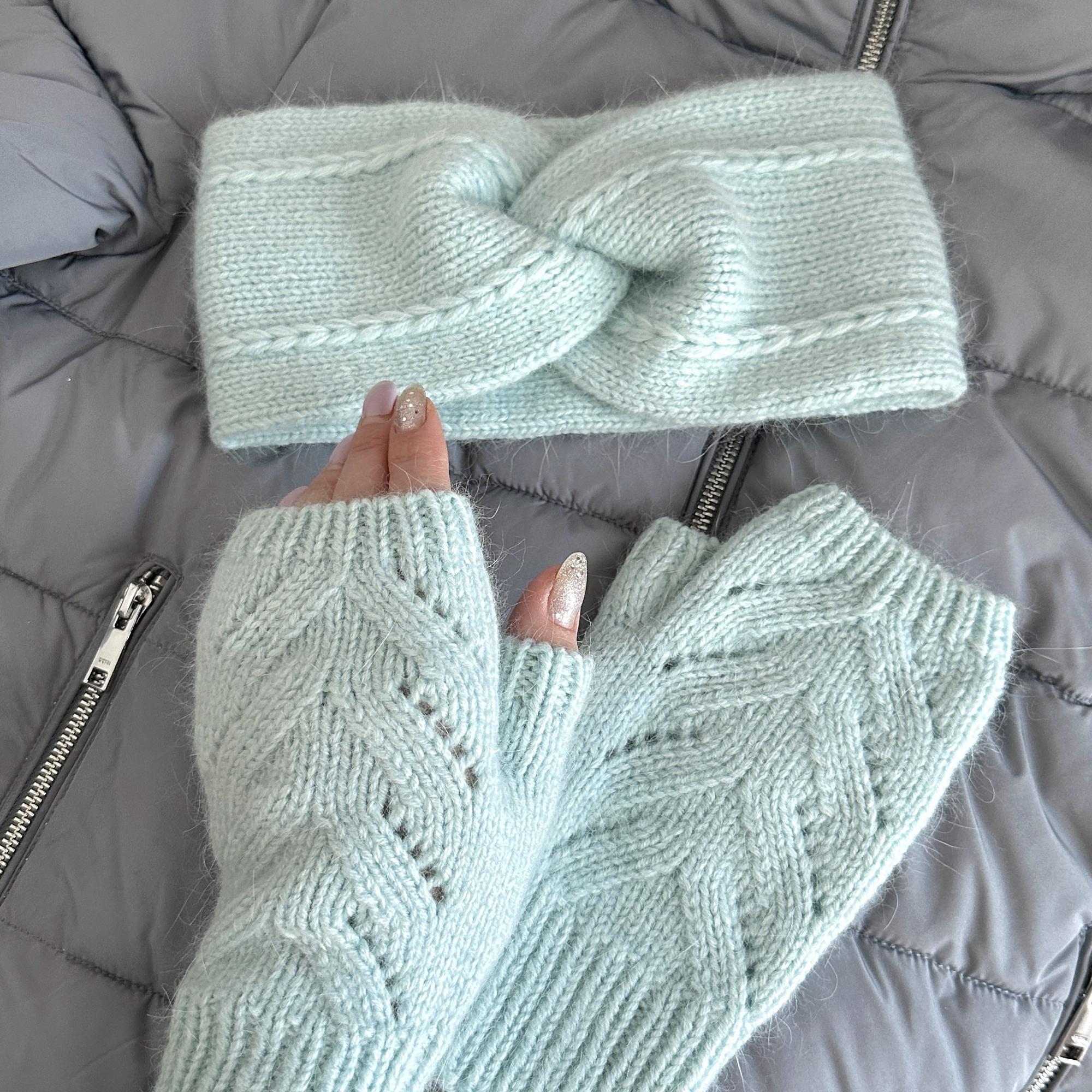 МК Комплект повязка на голову и митенки