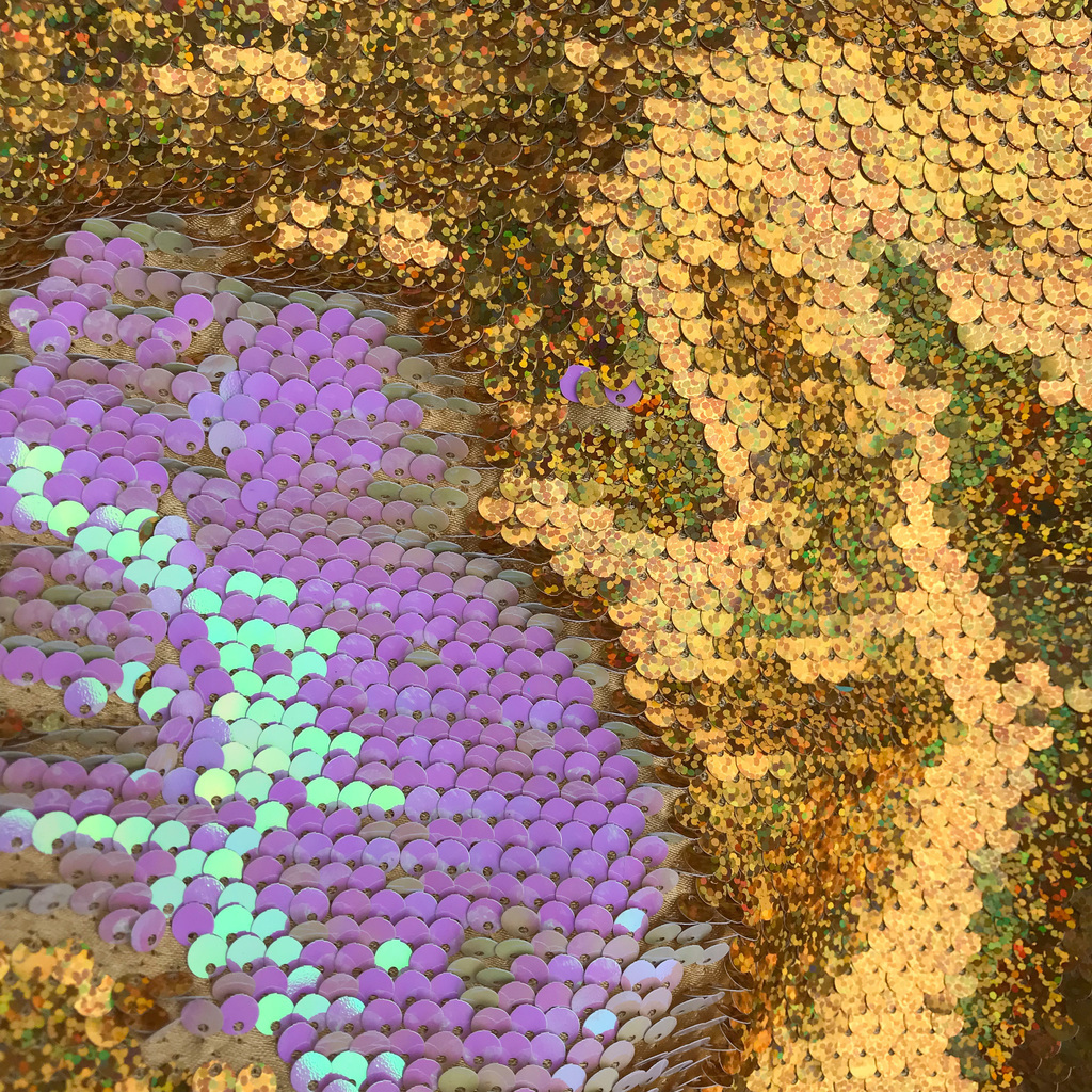 Ткань с пайетками Антистресс 5мм #70124 - Золото Голография/Розовый Жемчуг