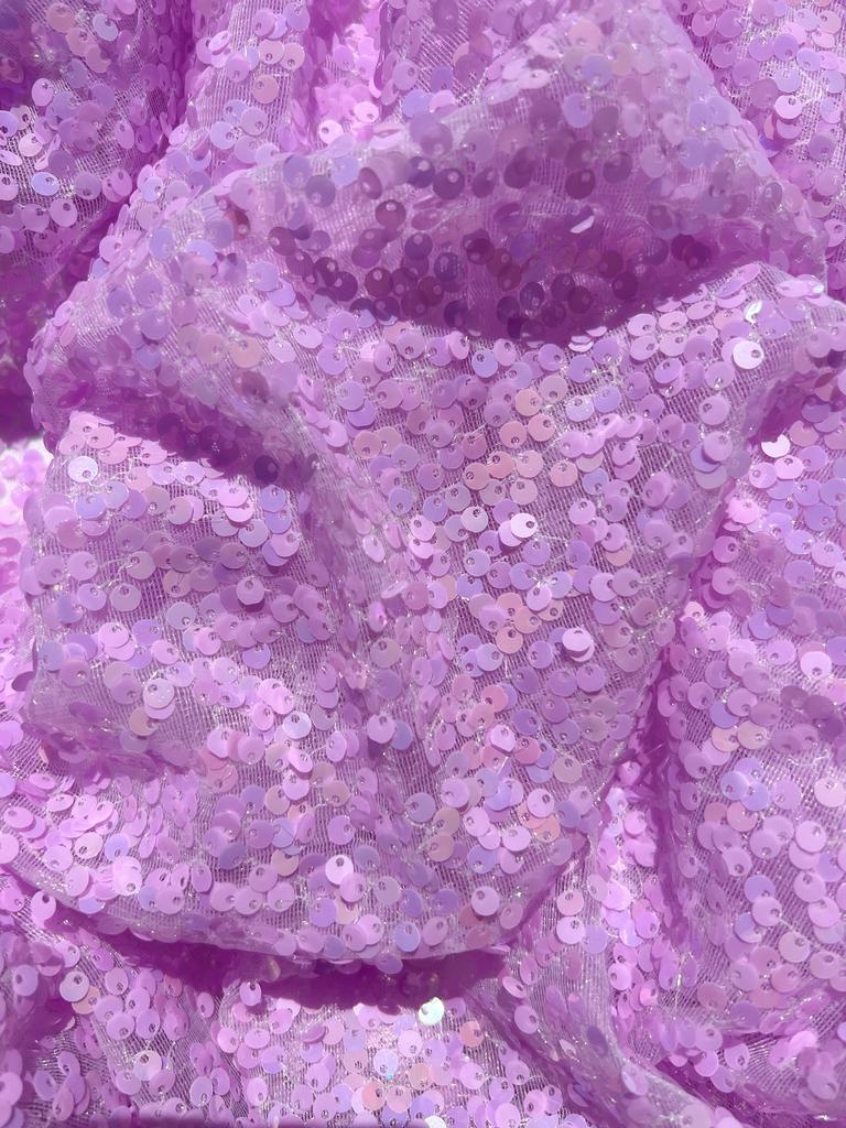 Ткань с пайетками 5мм - Светло-сиреневый (Кудрявые)