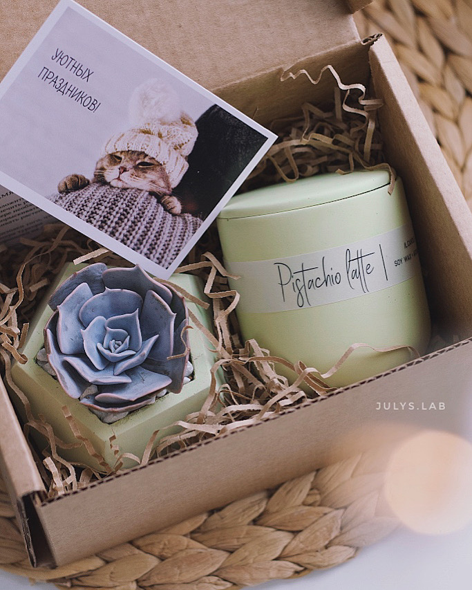 Подарочный бокс Свеча и Суккулент