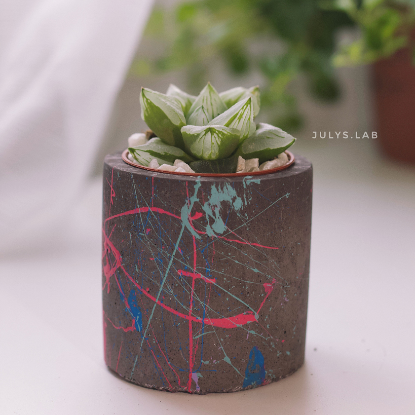 Цилиндр ART black с суккулентом
