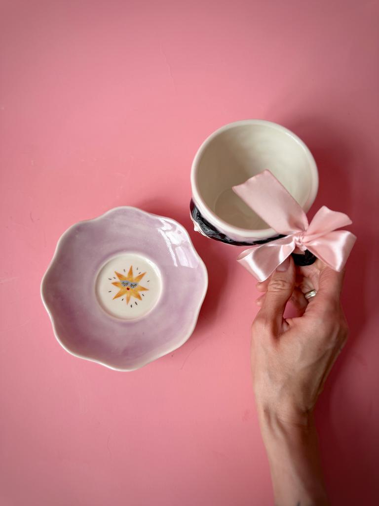 Чашка с блюдцем лиловая - Звезда