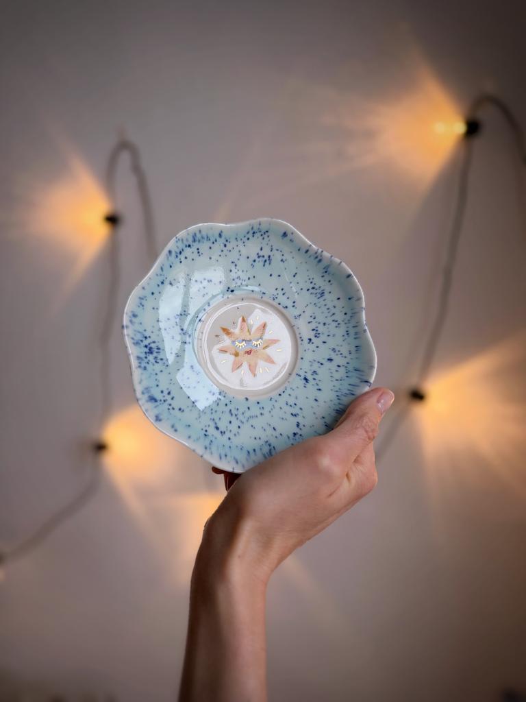 Чашка с блюдцем - Звезда (голубая в крапинку)