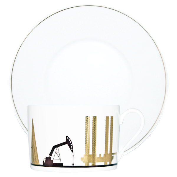 Чайная пара большая "Нефть". С золотом