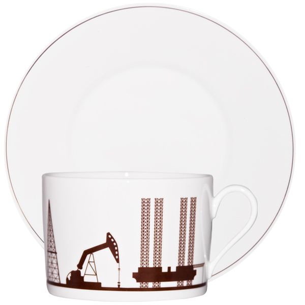 Чайная пара большая "Нефть". Коричневая
