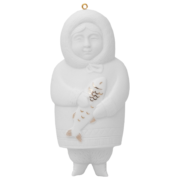 Ёлочная игрушка "Эскимос с рыбой". Позолота
