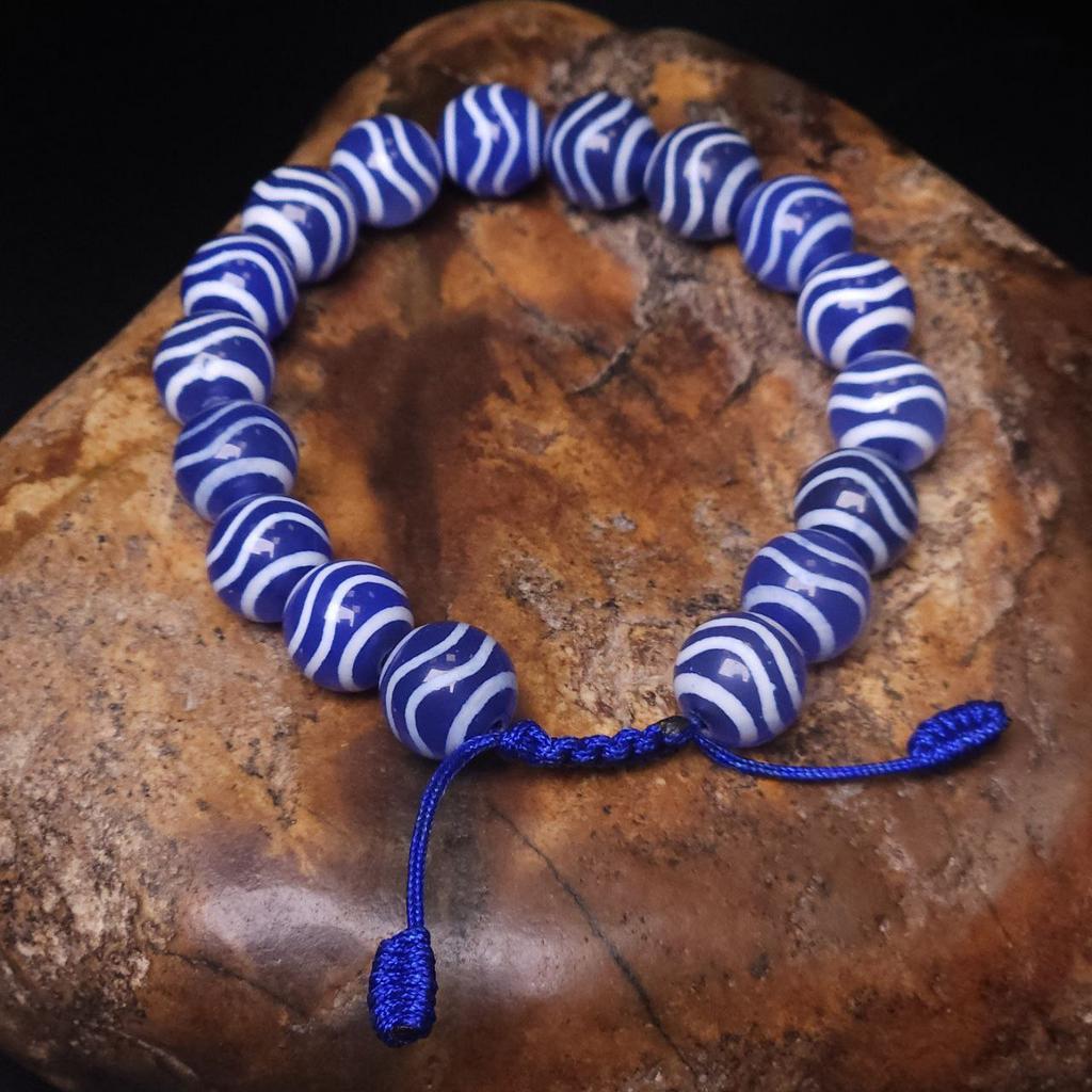 Браслет из бусин дзи волна (синий)