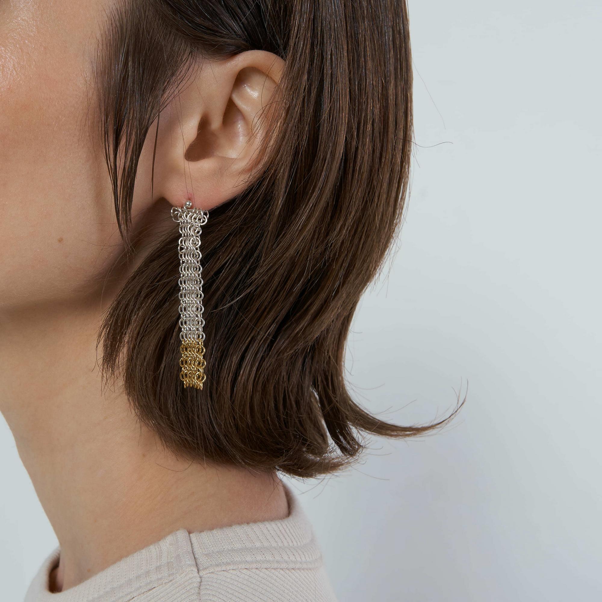 MA Серьги Плетение из серебра с позолотой