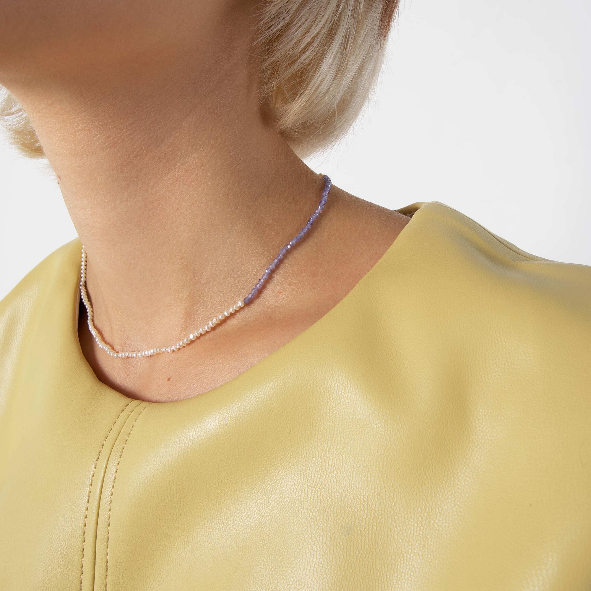 MA Колье с фиолетовыми танзанитами и речным жемчугом