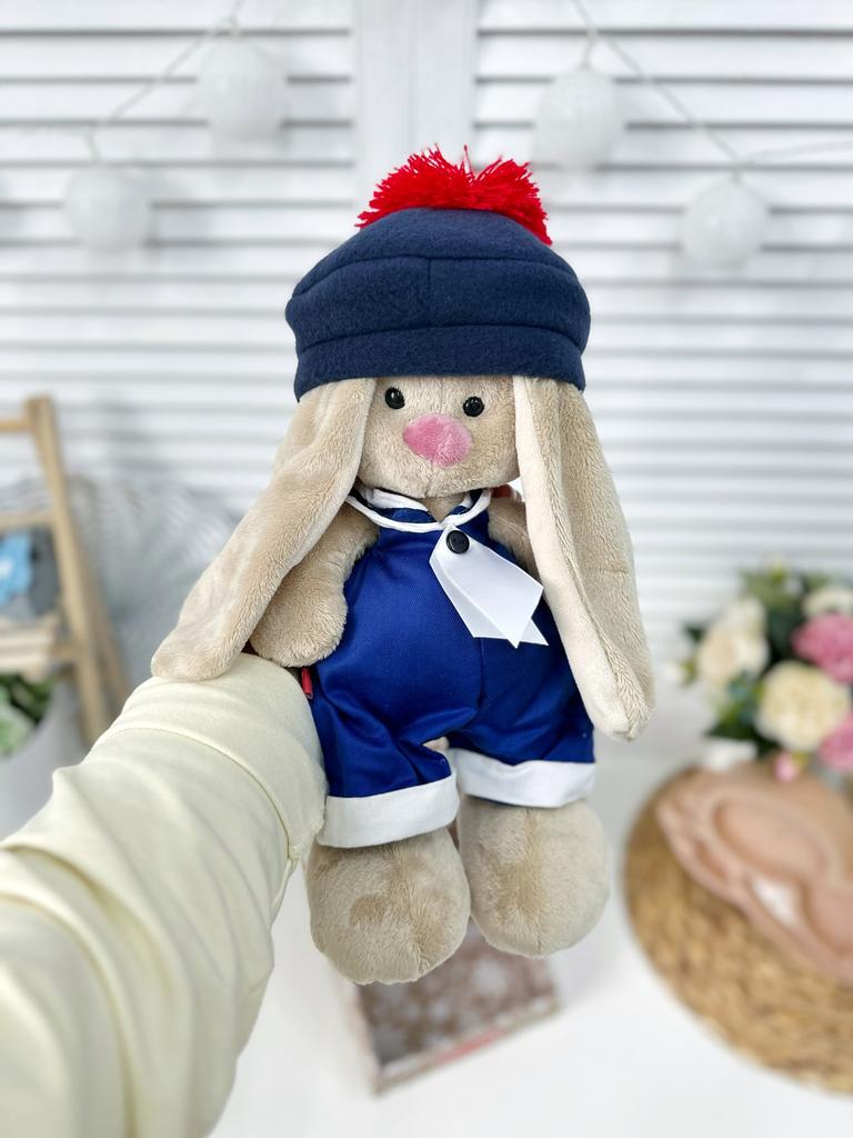 Мягкая именная игрушка с вышивкой имени и метрикой ребенка "Зайка Ми морячок"