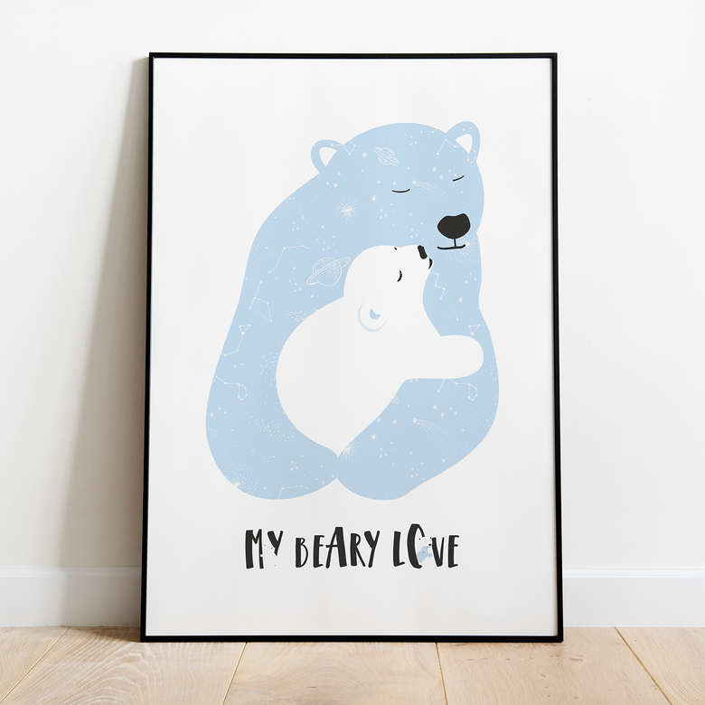 Постер "MY BEARY LOVE" голубой