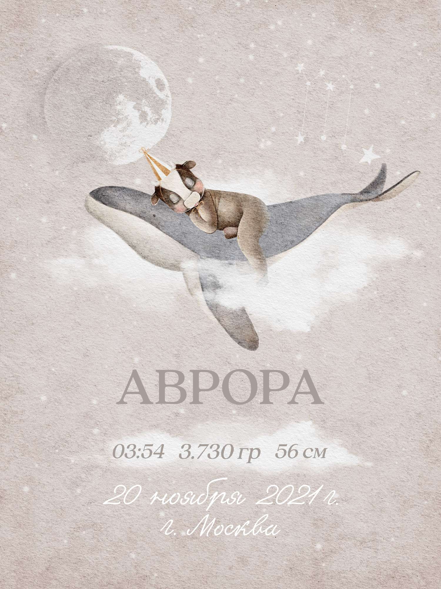 Постер-метрика Whale's dream бежевый