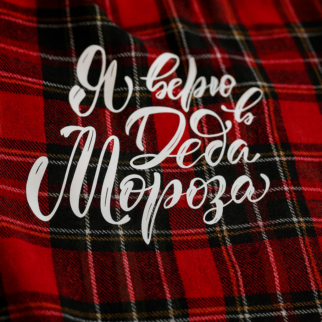 Термонаклейка на ткань "Я верю в Деда мороза" белая