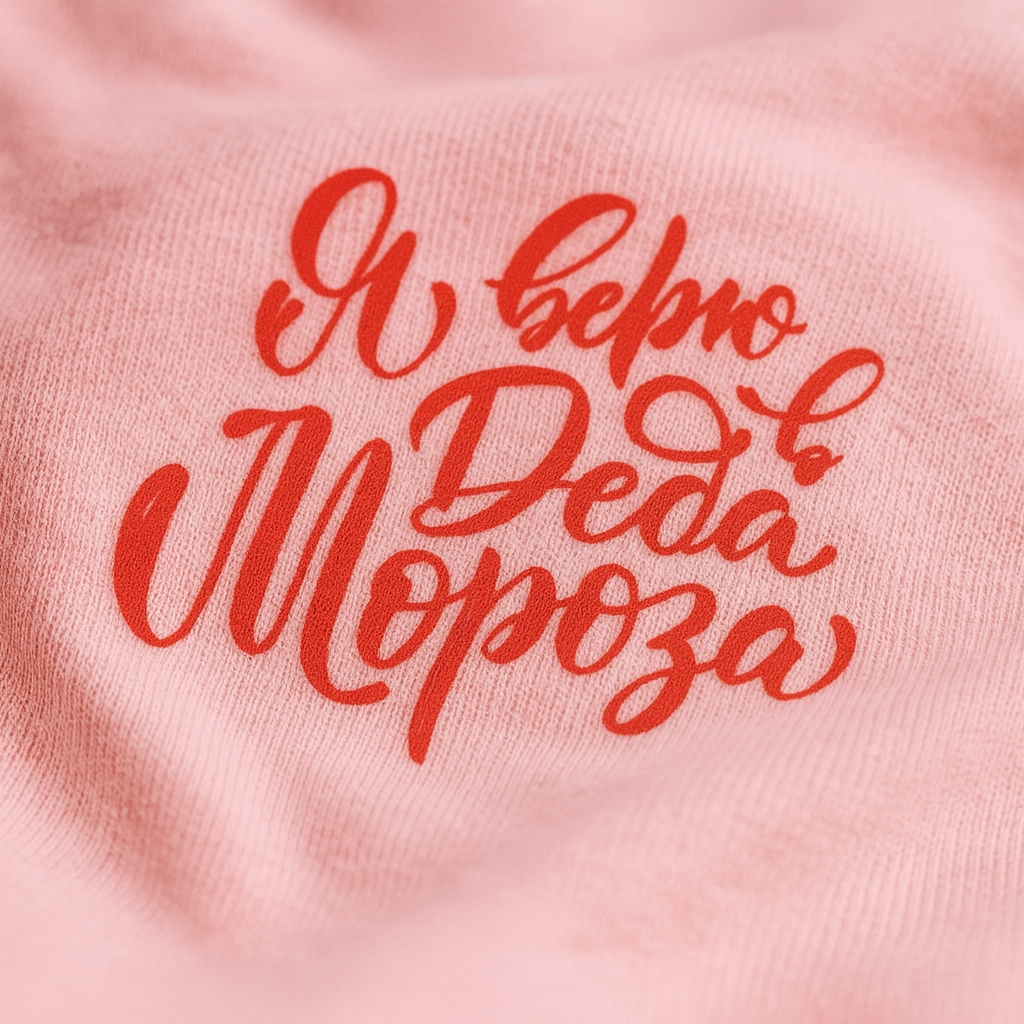 Термонаклейка на ткань "Я верю в Деда мороза" красная