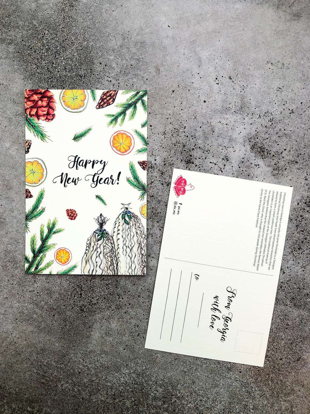 Открытка поздравительная С Новым годом и чичилаки/ New Year postcard