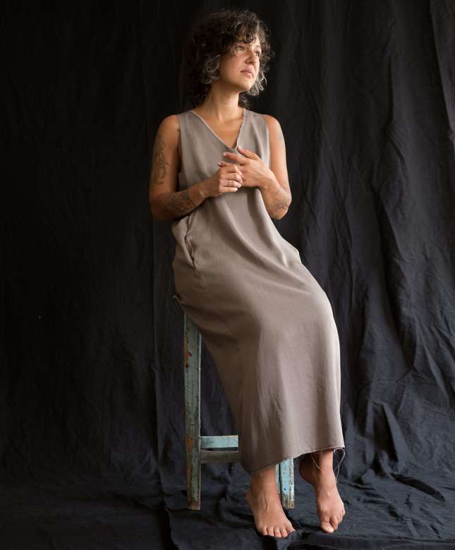 Базовое платье со складкой,  цвет серо-розовый (какао)