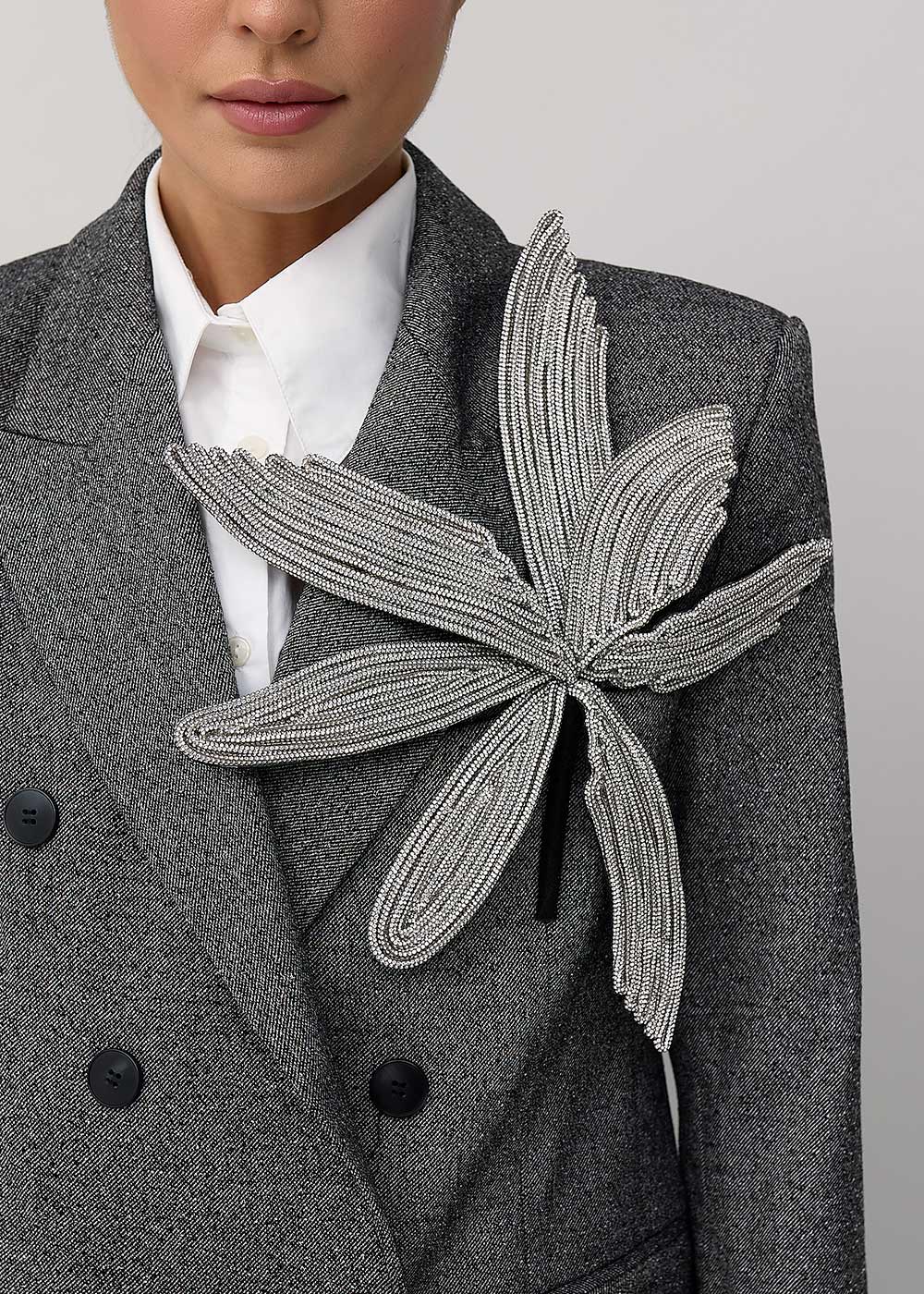 Brooch orchid SLAVA of rhinestones 35cm