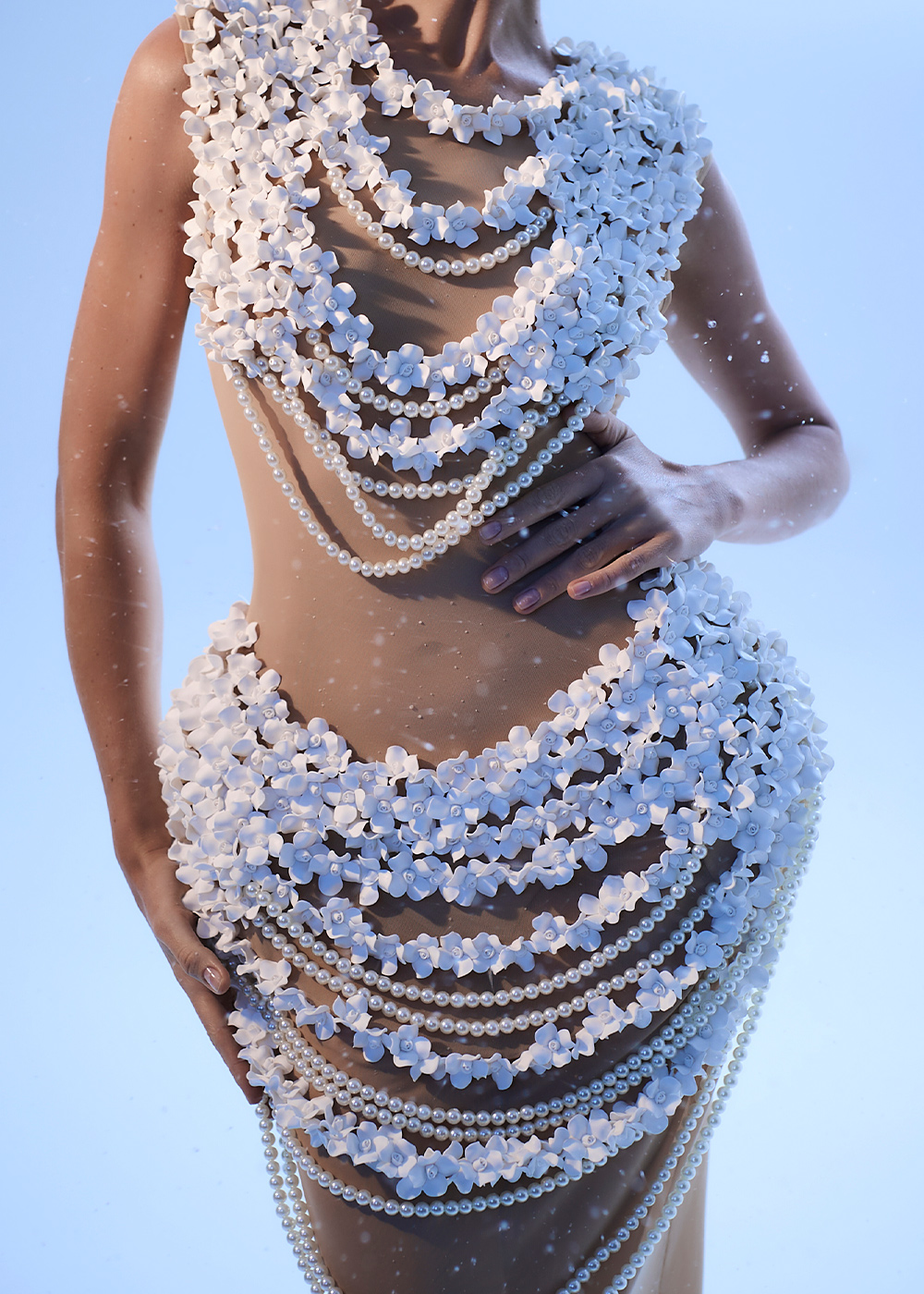 Dress with milky flowers